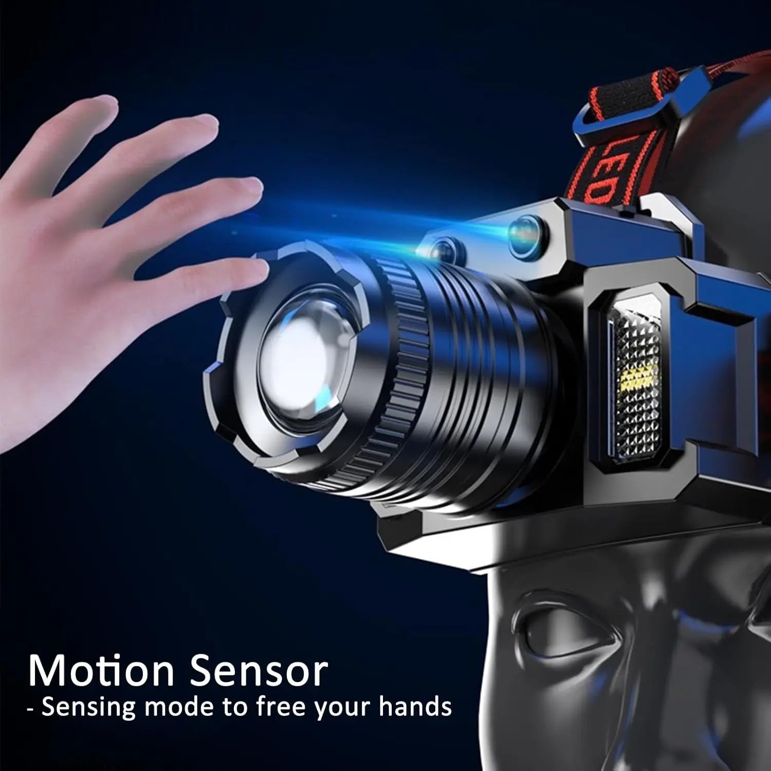 Induzione intelligente Luce bianca Faro a LED Zoom Sensore di ricarica USB Lampada frontale a LED Torcia frontale multifunzione per esterni Lampade a lanterna