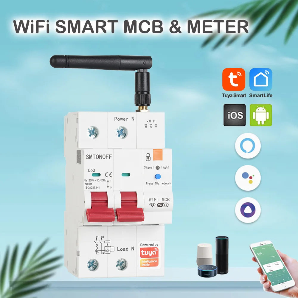 Tuya Smart WiFi 2P 63A MCB RS485 interruttore contatore prepagato interruttore Timer tensione protezione corrente controllo vocale Alexa Google Alice