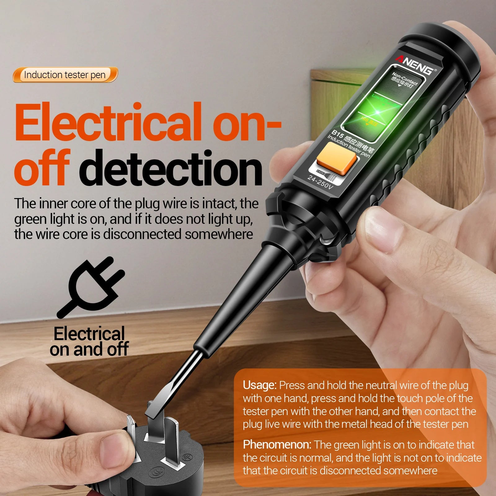 Anergy B15 Professionale Tester di Tensione CA Colorazione Cacciavite Elettricista Cacciavite Tester Voltmetro Tester 24 V-250 V