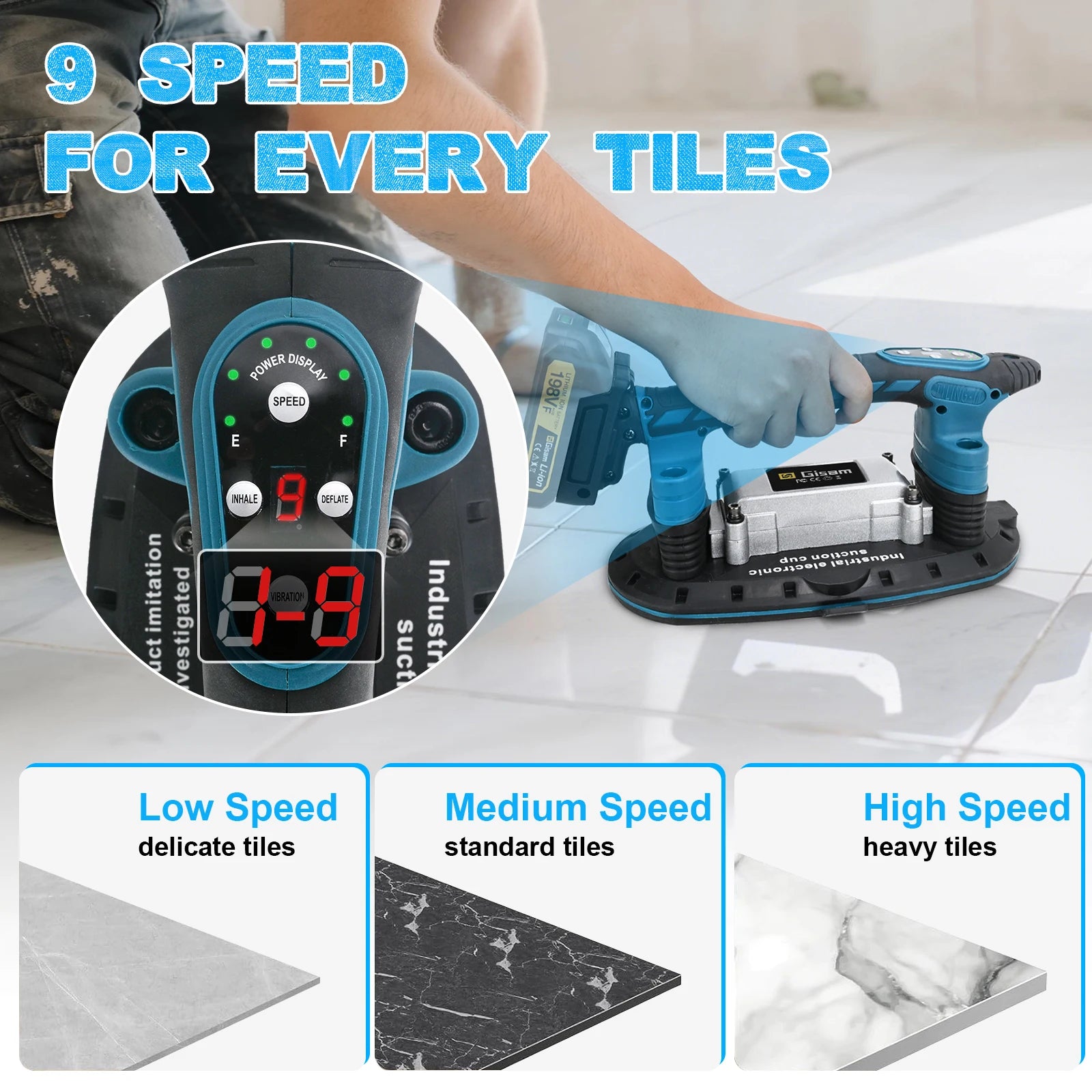 Gisha 500KG Piastrelle Piastrelle Macchina Piastrelle Vibratore Ventosa 9 Gear Pavimento Vibratore Livellamento Strumento di Potere Per makita 18v batteria pin