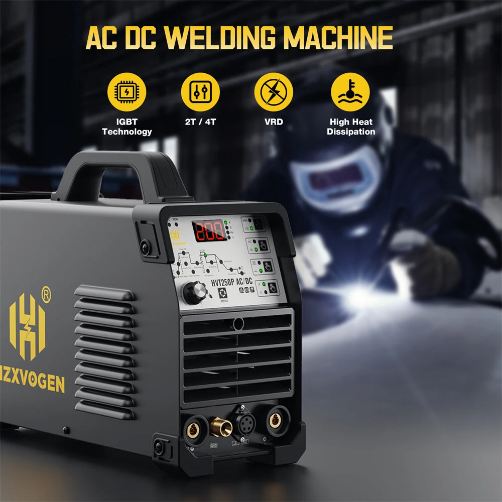 HZXVOGEN 200A 6 in 1 Saldatrice Multifunzione AC/DC HF TIG MMA ARC Argon Preciso Impulso Digitale Saldatore di Alluminio 2T/4T 220V