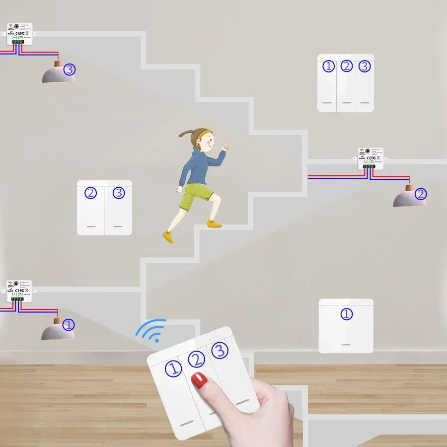 Ricevitore relè TNCE RF433, interruttore della luce wireless Mini telecomando 433 Mhz, interruttore trasmettitore da parete 1/2/3Gang, ventilatore lampada a LED intelligente