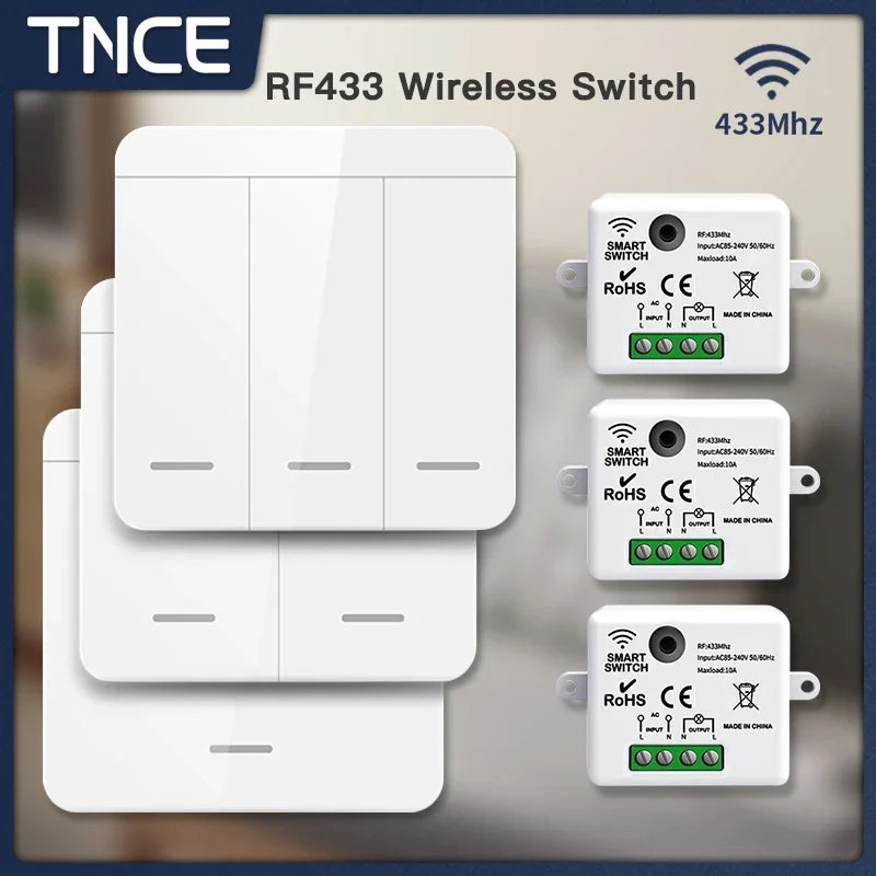 Ricevitore relè TNCE RF433, interruttore della luce wireless Mini telecomando 433 Mhz, interruttore trasmettitore da parete 1/2/3Gang, ventilatore lampada a LED intelligente