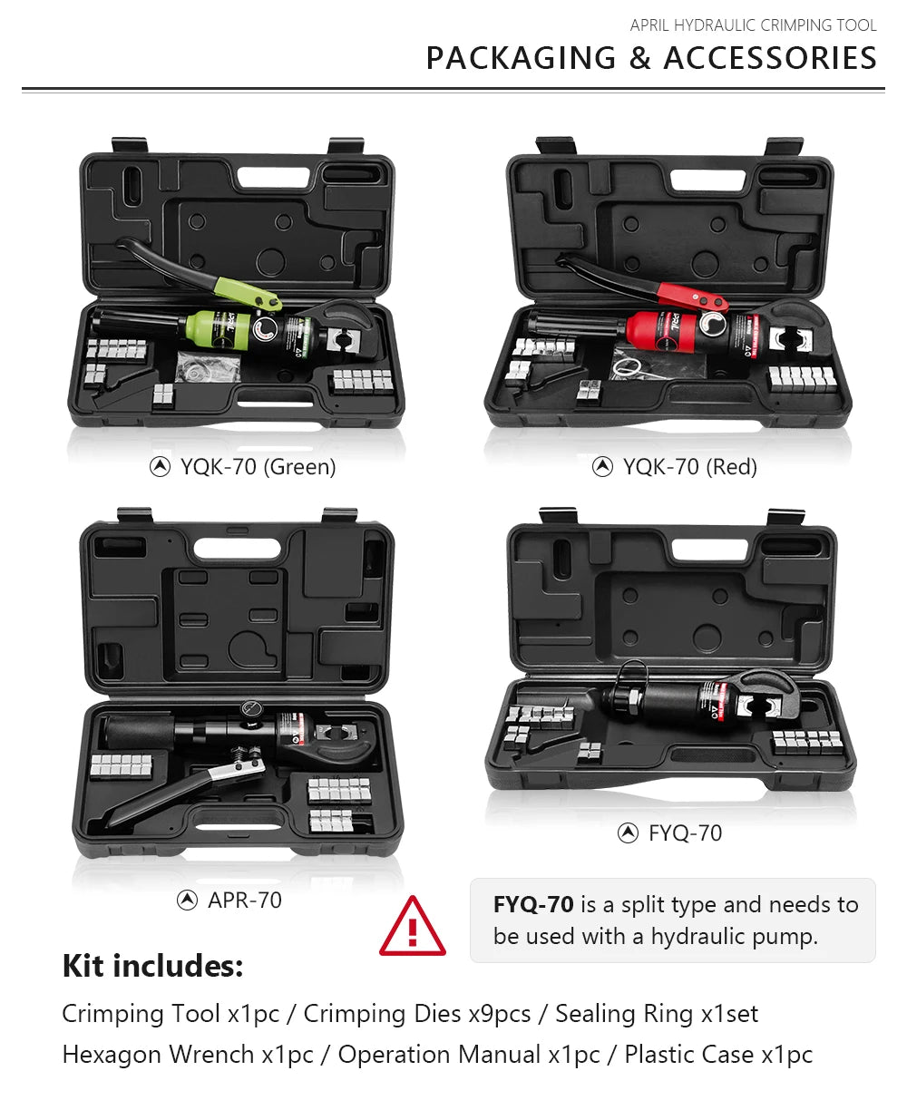 RUS Warehouse Strumento di crimpatura idraulico Pinze per crimpare terminali per cavi fai-da-te Strumenti di compressione idraulica Gamma YQK-70 4-70mm2