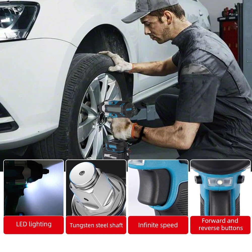 Chiave a percussione elettrica senza spazzole di coppia 1800N.M Batteria agli ioni di litio da 1/2 pollici Chiave a batteria Utensili elettrici per batteria Makita 18V