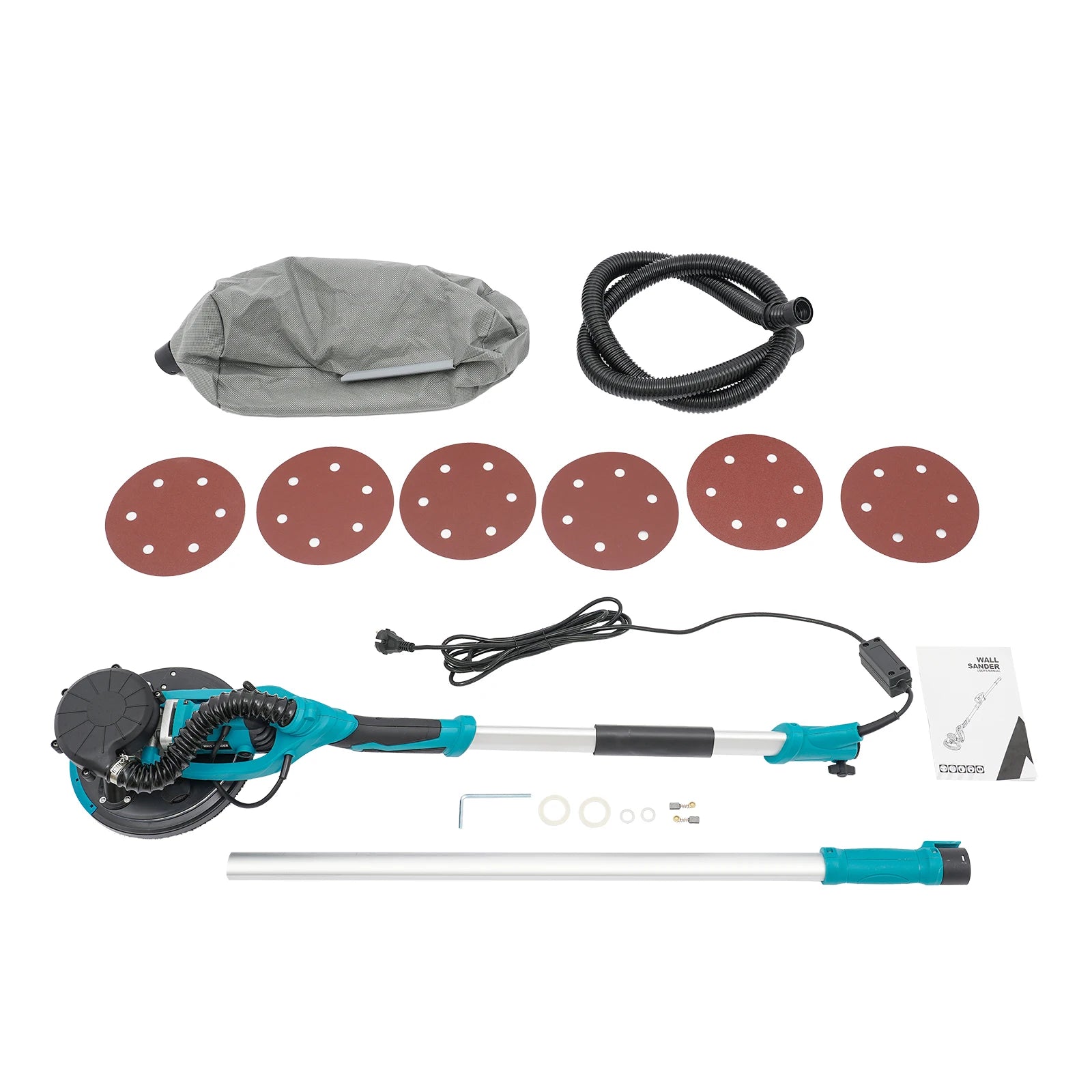 Levigatrice per cartongesso da 750 W, lucidatrice per mastice da parete a velocità regolabile, 220-240 V, con aspirazione della polvere, 6 carte vetrate