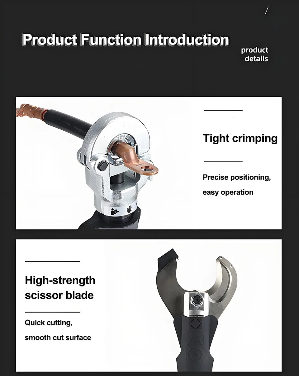 Crimpatrice idraulica elettrica ES-300 con manico dritto per terminali in rame e alluminio da 10-300 mm2 con crimpatura rapida e 360 °   Rotazione