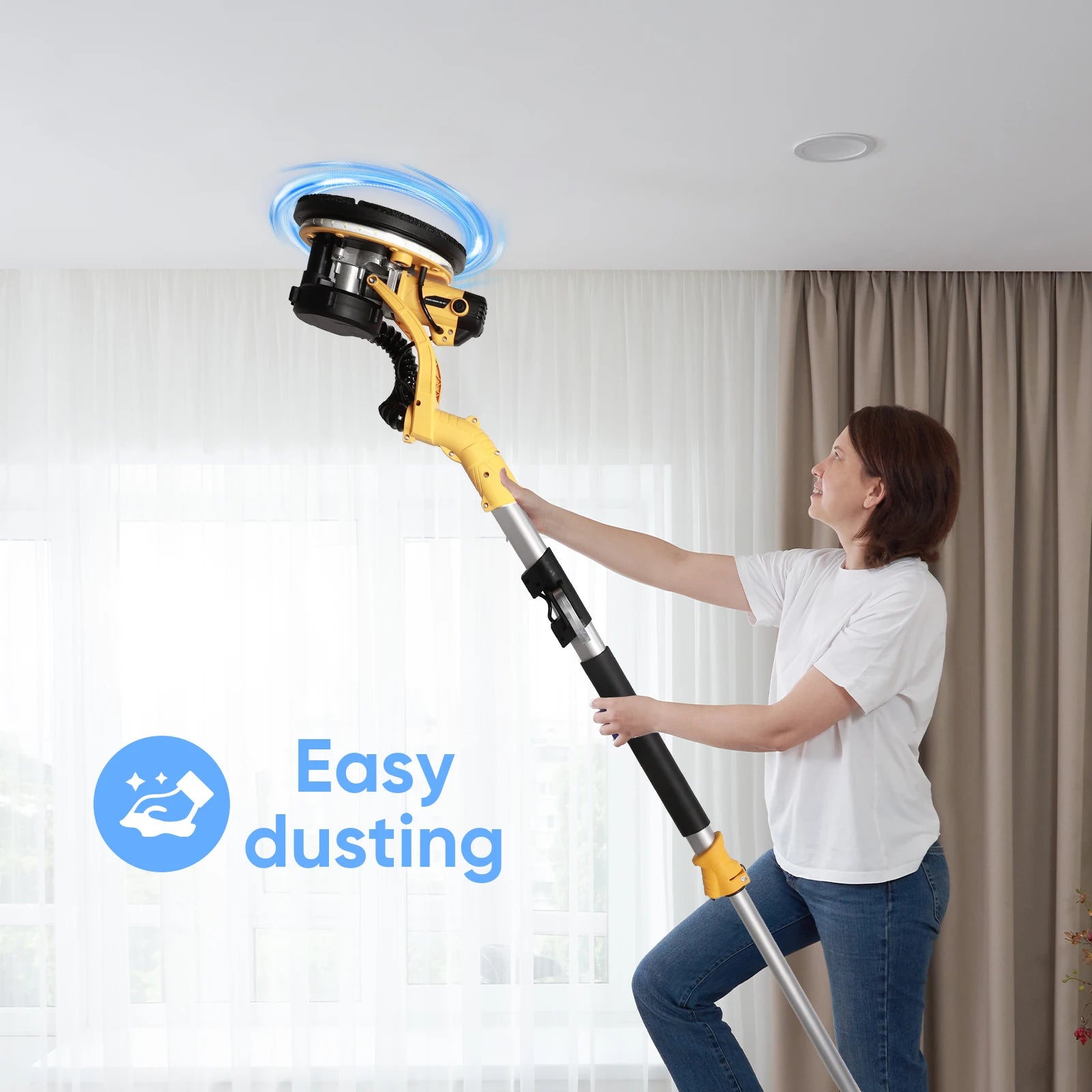 Levigatrice elettrica per cartongesso 1390W Rettificatrice per muro a 6 velocità Stucco senza polvere Auto-vuoto LED Asta lunga Lucidatrice per carta vetrata