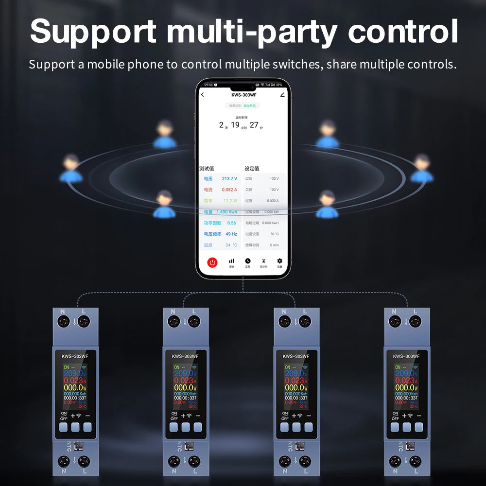 KWS-303 Tuya WiFi Misuratore di potenza APP Controllo 8 in1 Contatore di energia 85-290V/40A Misuratore di tensione e corrente Misuratore di elettricità Vita intelligente
