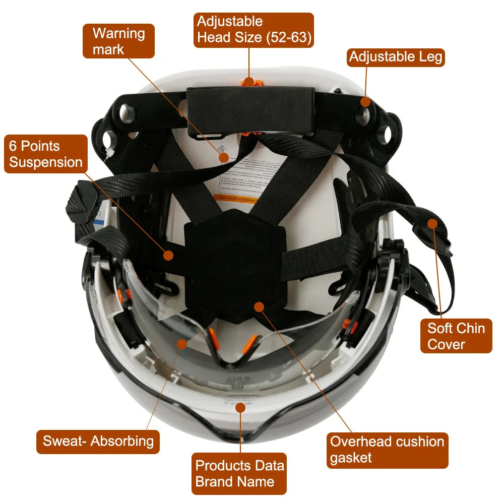 Casco di sicurezza da costruzione CE con visiera, paraorecchie con occhiali integrati per elmetto protettivo da ingegnere, protezione per la testa del berretto da lavoro industriale ANSI