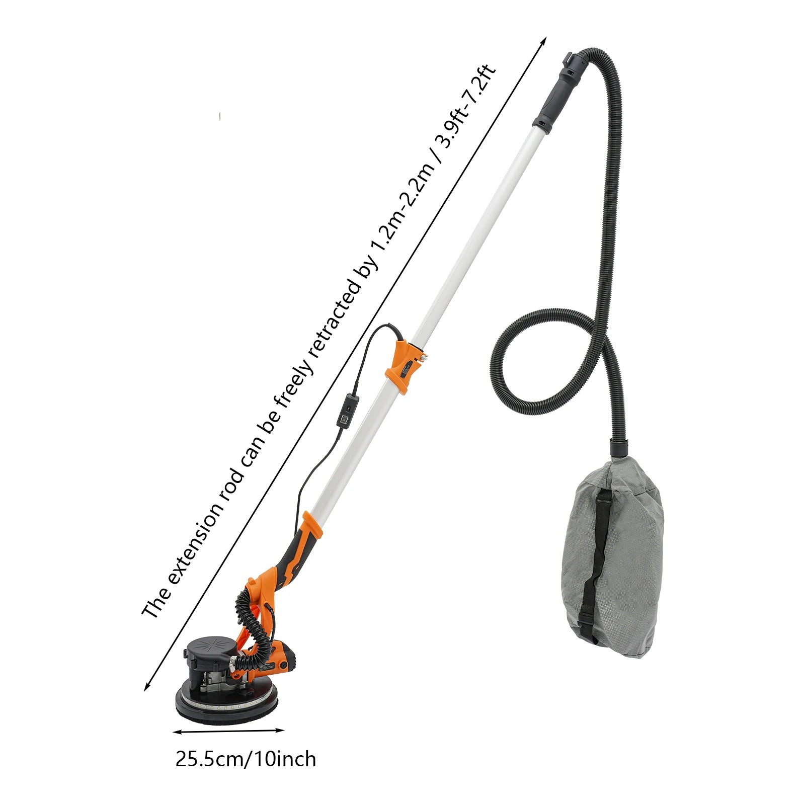 Levigatrice per cartongesso da 750 W, lucidatrice per mastice da parete a velocità regolabile, 220-240 V, con aspirazione della polvere, 6 carte vetrate