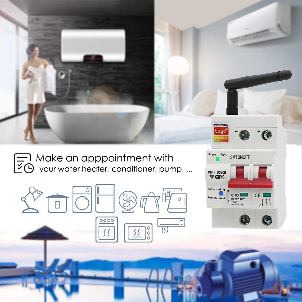 Tuay Smart life WiFi DC Smart Circuit Breaker 12V 24V 48Voverload protezione da cortocircuito con Alexa google home per Smart Home