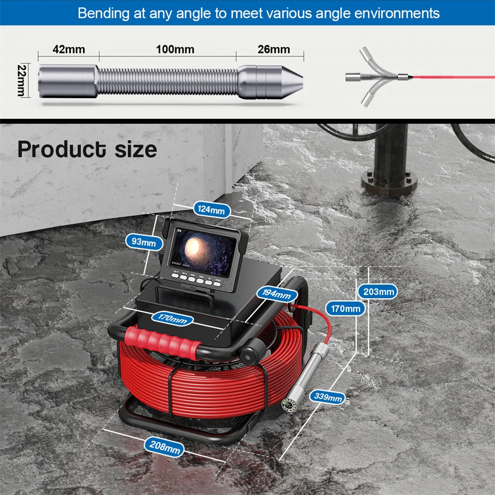 DVR 16GB Card 5600mAh Batteria Telecamera per endoscopio fognario 4.3 "HD Telecamera per condotte di scarico industriale IP68 Telecamera per ispezione tubi fognari