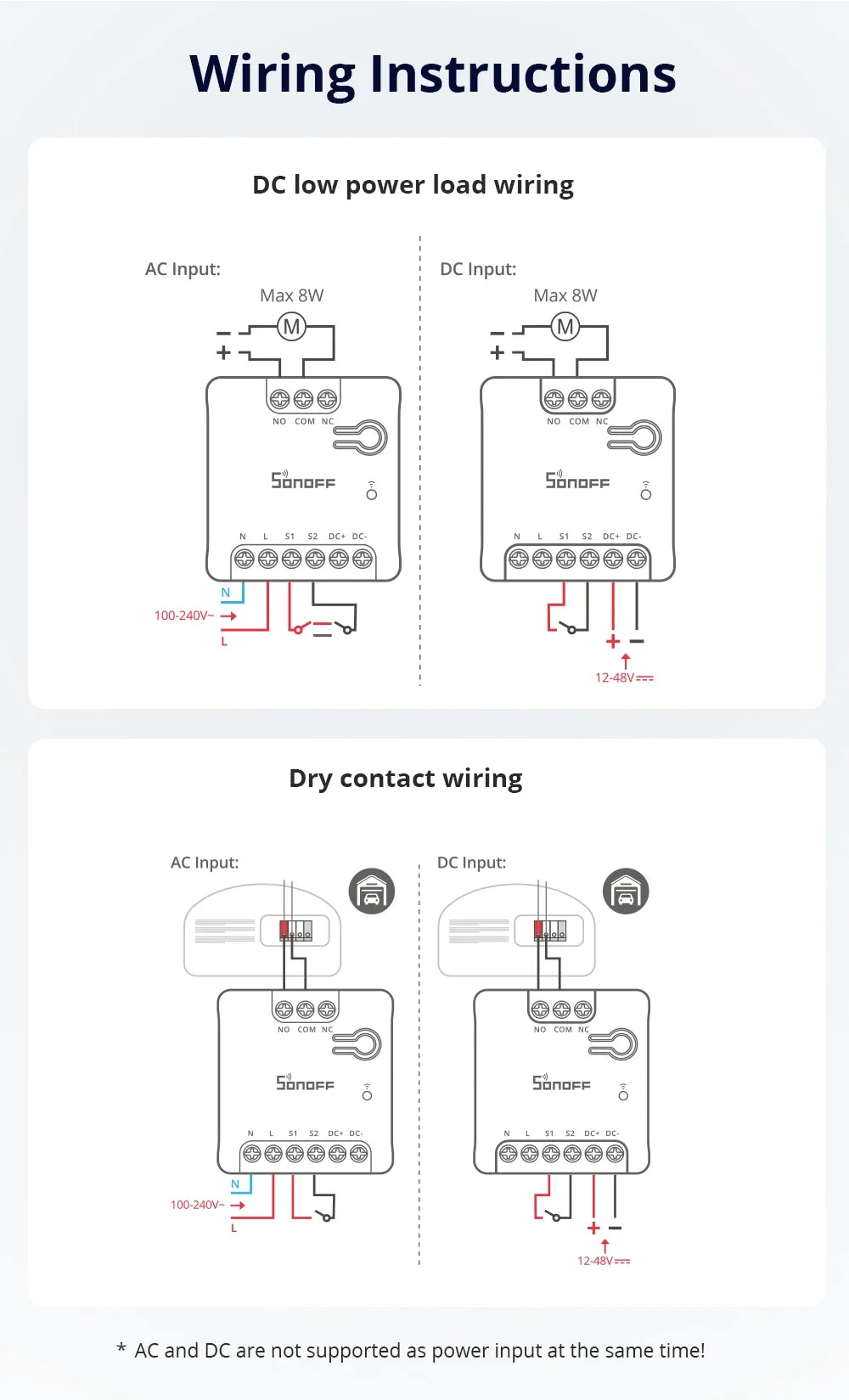 SONOFF MINI-D Wi-Fi Smart Switch Primo MINI dispositivo relè a contatto secco con importa supporta il controllo del contattore di alimentazione CA/CC