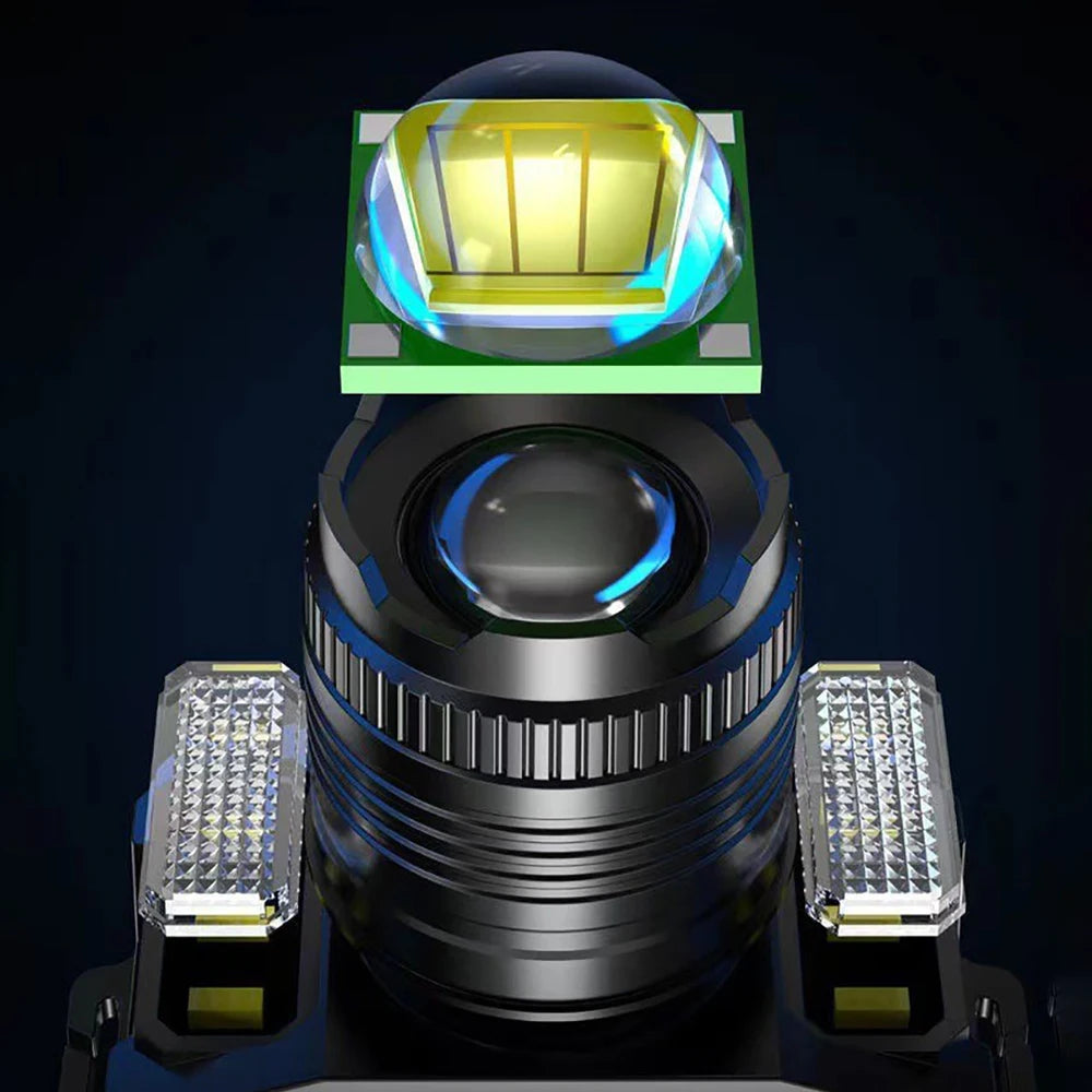 Induzione intelligente Luce bianca Faro a LED Zoom Sensore di ricarica USB Lampada frontale a LED Torcia frontale multifunzione per esterni Lampade a lanterna