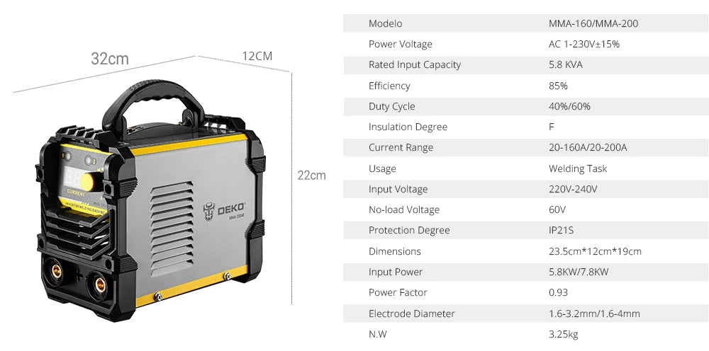 DEKO MMA Serie 160/200 Amp Saldatura Lavoro Leggero Efficiente DC Inverter Saldatore ad arco 220V IGBT MMA Saldatrice