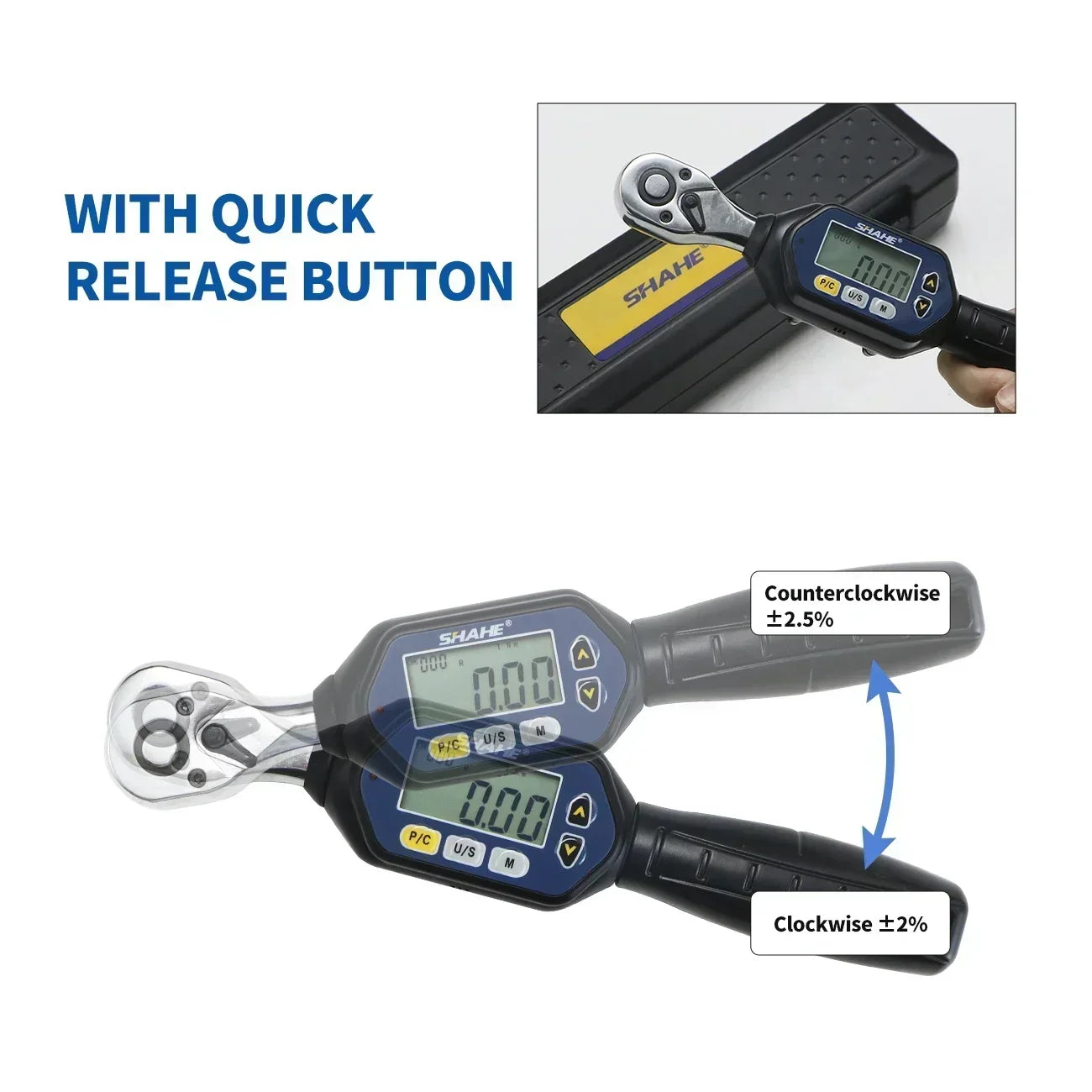 Shahe Mini Chiave dinamometrica 1/4 "3/8" 1/2 "Chiave portatile Chiave dinamometrica con testa a cricchetto bidirezionale Utensili manuali digitali AWM
