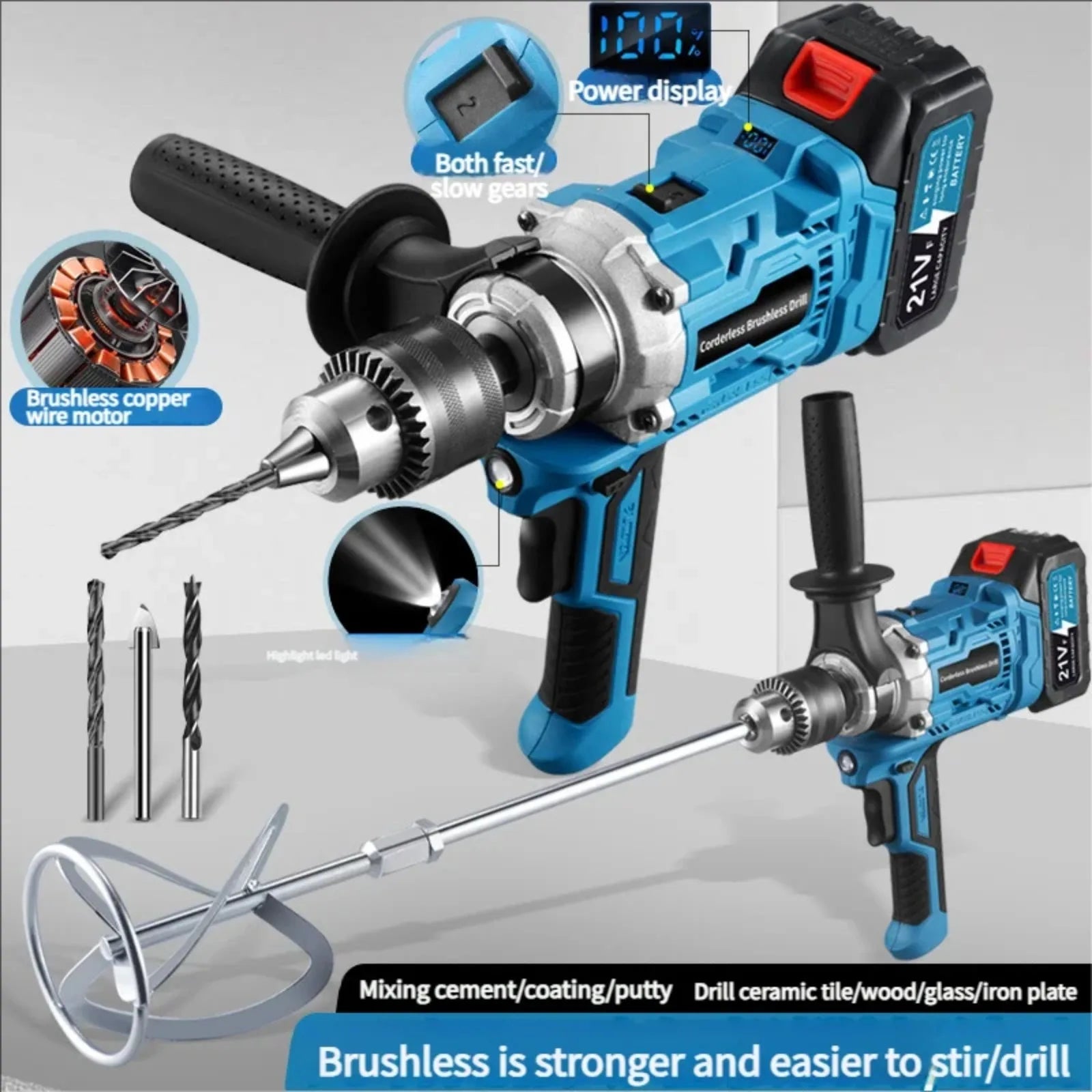 Trapano elettrico senza fili senza spazzole Trapano per legno/acciaio/cemento/ghiaccio per batteria Makita 18V