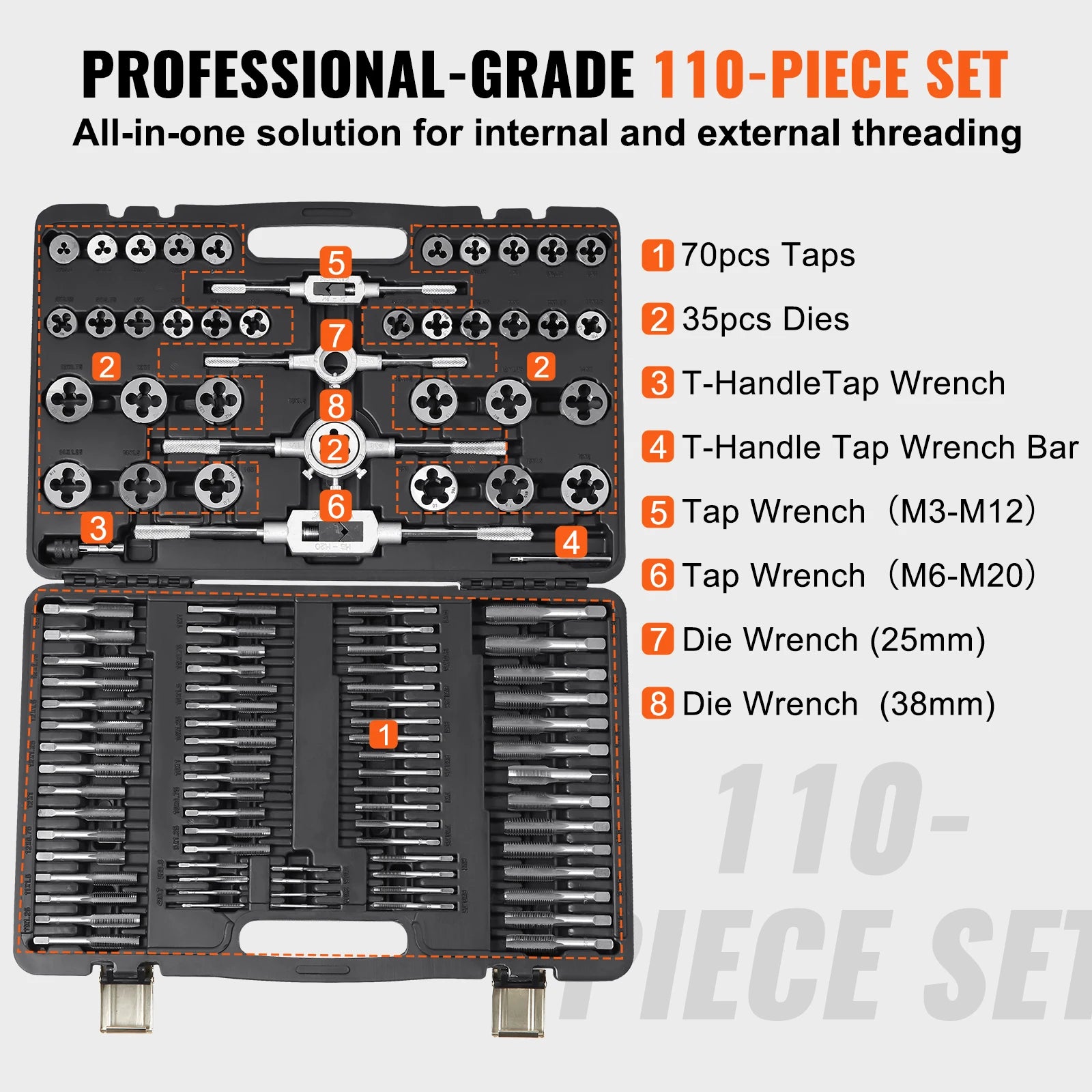 VEVOR Tap and Die Set 40 pz 60 pz 80 pz 110/116 pz metrico o SAE Standard cuscinetto rubinetti e matrici in acciaio strumento essenziale di filettatura