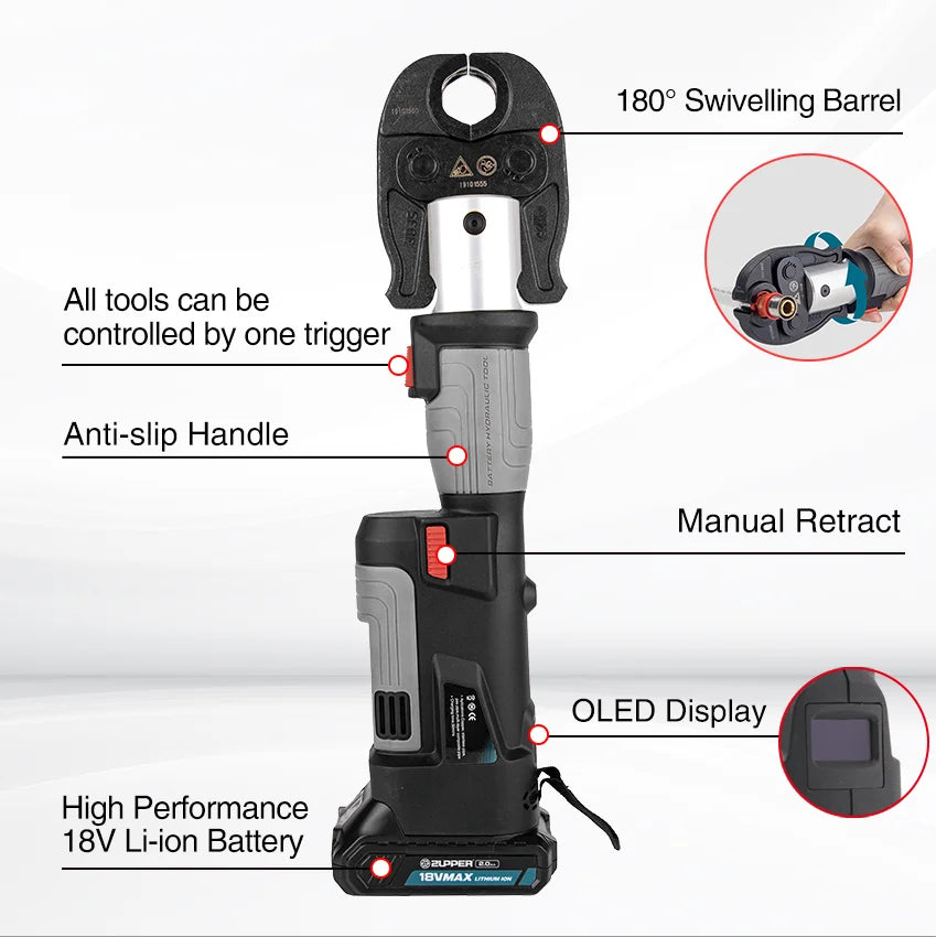 ZUPPER PZ-1930 Compact Battery Press Tool per la crimpatura di tubi multistrato Pex in rame idraulico Include ganasce Separate opzionali