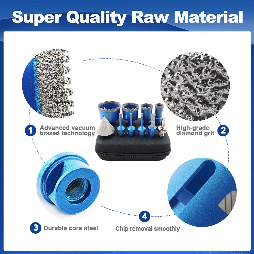 BRSCHNITT-Set di punte per piastrelle diamantate 6/8/25/35/50/68mm Adattatore per fresatura Granito Marmo Pietra Ceramica Porcellana 10 pezzi/kit di utensili