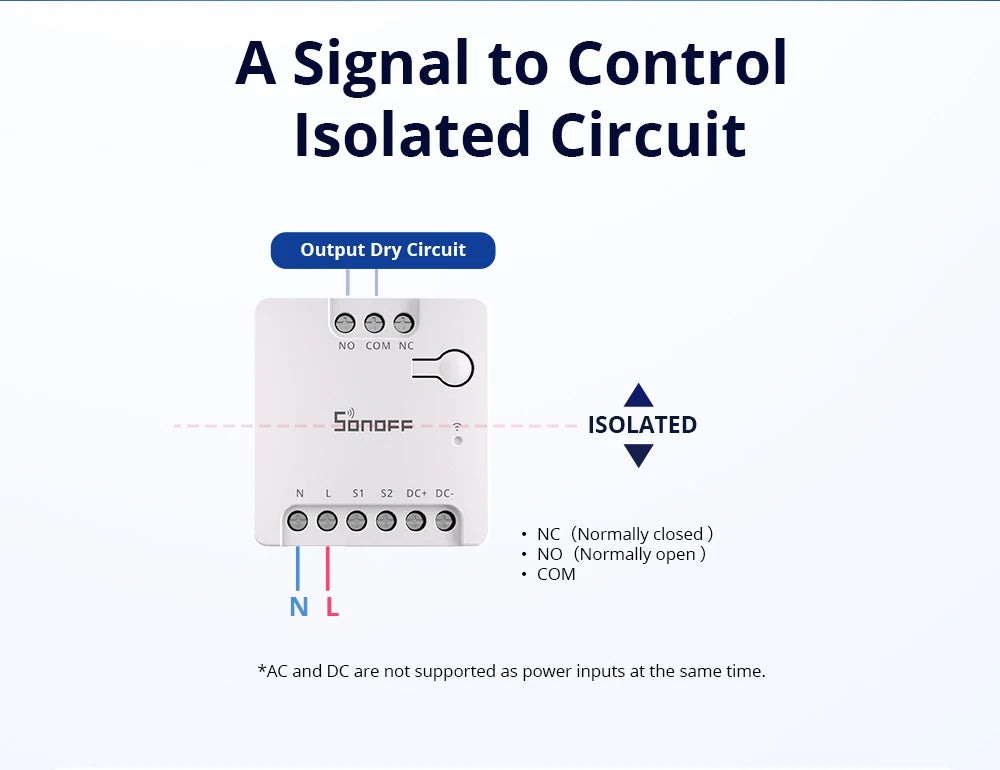 SONOFF MINI-D WiFi Smart Switch Dispositivo di contatto a secco Supporta l'alimentazione CA/CC Funziona con eWeLink Apple Home Alexa Google Home