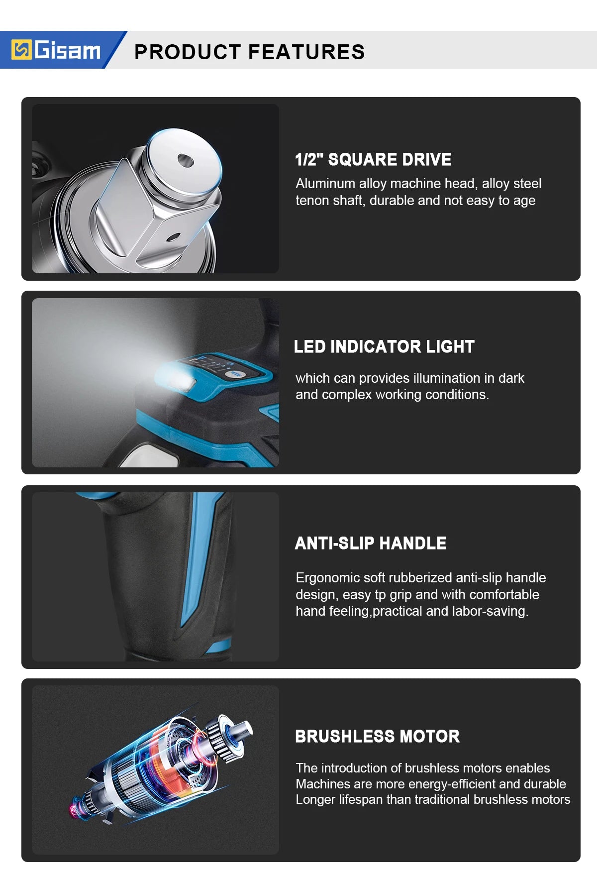 Gami 1200NM Chiave a percussione elettrica senza spazzole Chiave ricaricabile 1/2 "Pneumatici per auto Utensili elettrici a batteria per Makita 18V Batteria Pin