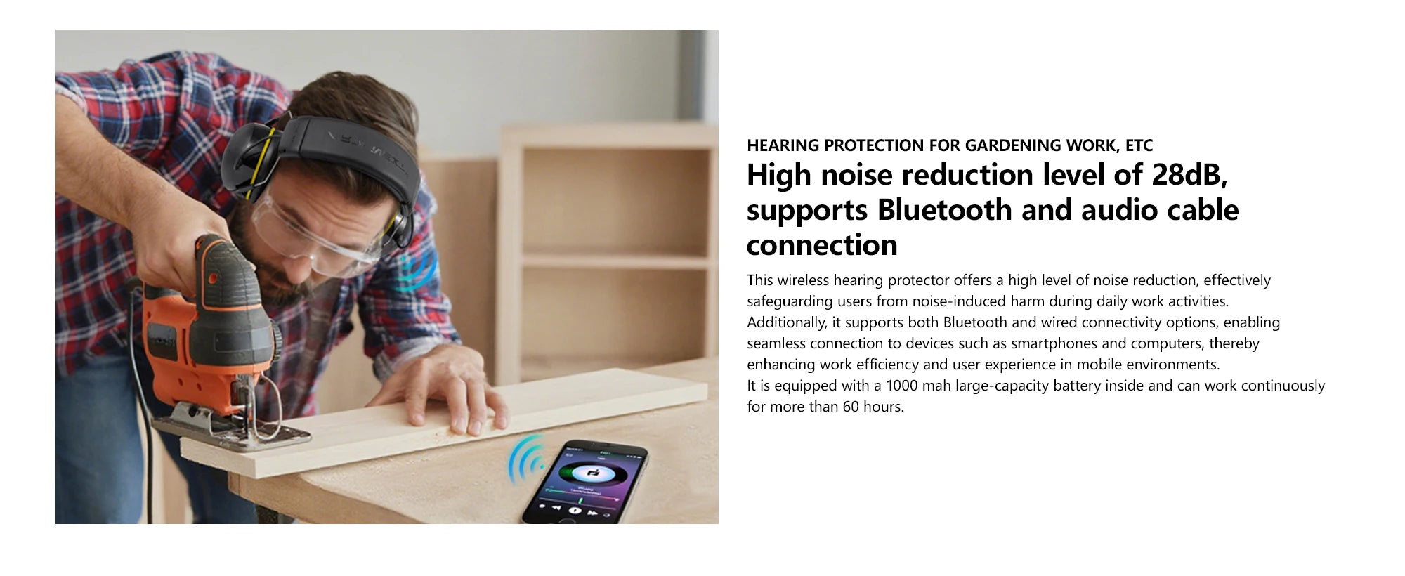 SNR 30dB Bluetooth 5.4 Paraorecchie Ricaricabile Protezione uditiva industriale per lavoratori edili Riduzione del rumore Sicurezza