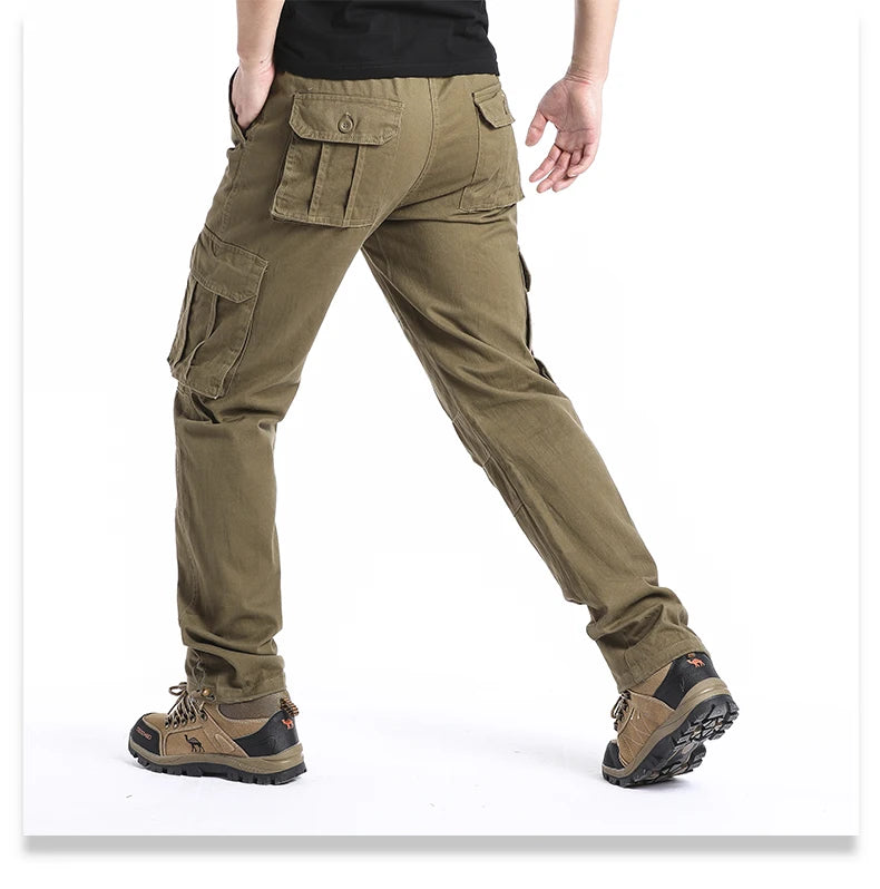 Salopette ampia con tasche grandi Pantaloni tattici da jogging per sport all'aria aperta da uomo Pantaloni da lavoro casual in puro cotone elastico in vita