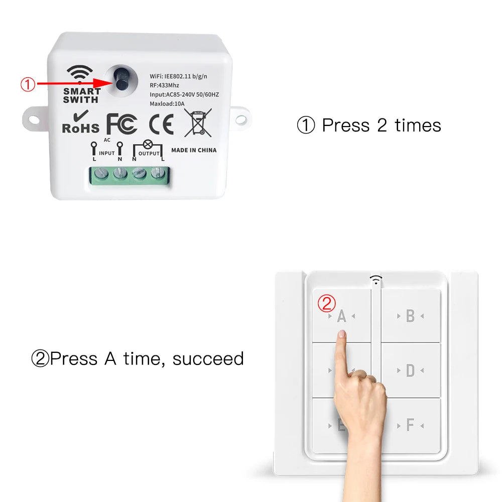 Tuya WiFi RF Smart Light Switch 433 MHz 6 Gang Interruttore da pannello a parete wireless, ricevitore temporizzato 110 V 220 V Funziona con Goole Home/Alexa