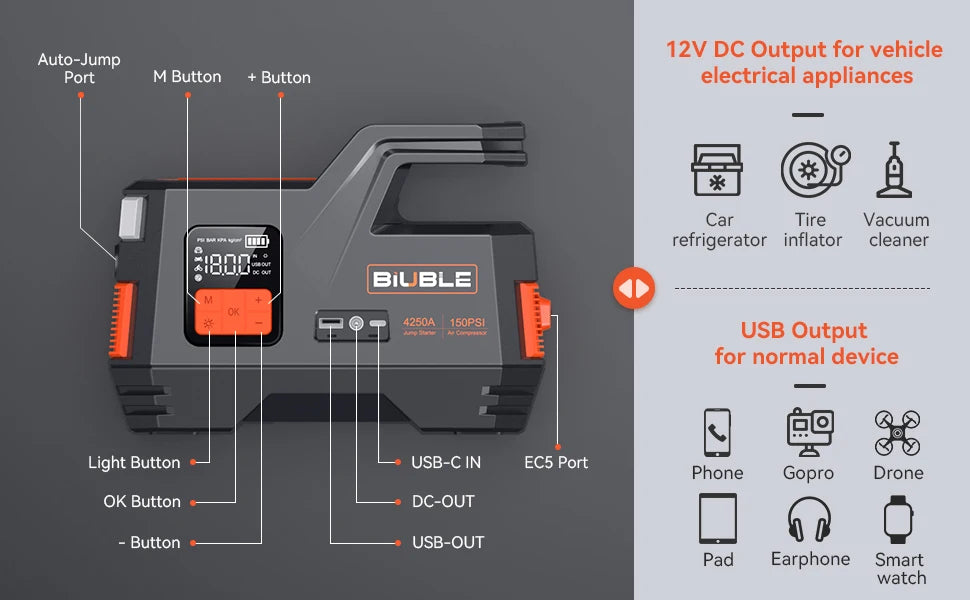 26800mAh Auto Salto di Avviamento Accumulatori E Caricabatterie Di Riserva Compressore D'aria Portatile Pompa di Gonfiaggio Stazione di Potere 4250A Batteria Avviamento Auto Booster