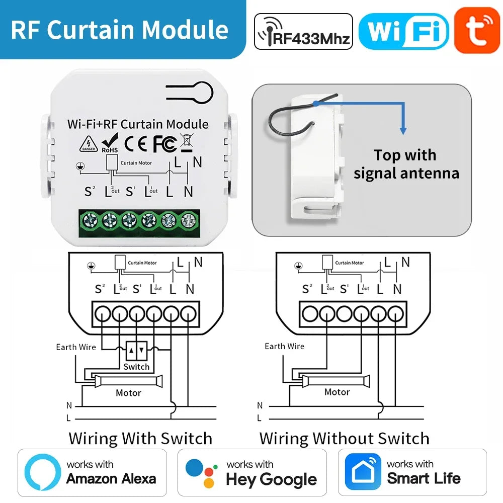 TNCE Tuya Modulo interruttore tenda wifi zigbee rf433mhz, interruttore motore otturatore tende a rullo, controllo intelligente vocale Alexa Google Home