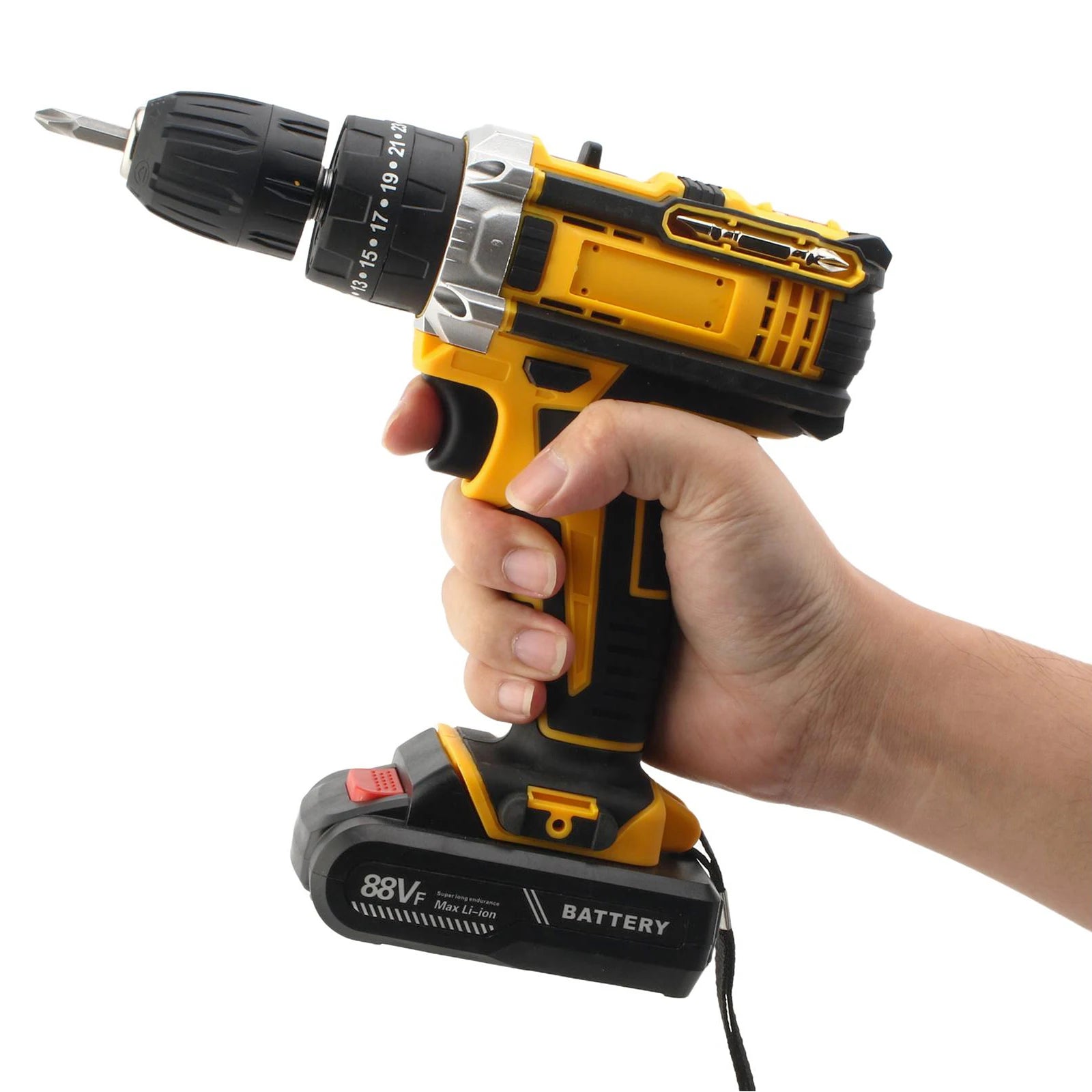 Cacciavite a percussione elettrico con coppia 25 + 3 Impostazione multifunzionale Cacciavite elettrico con trapano a batteria a 2 velocità con 2 batterie