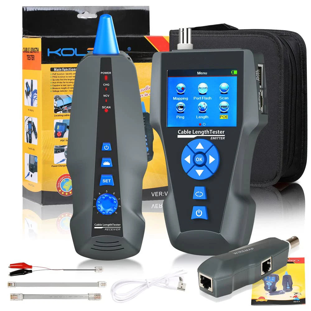 NOYAFA NF-8601S Tester per cavi di rete Localizzatore di cavi anti-interferenza PING Tester RJ45 RJ11 Misuratore di lunghezza Tester Strumenti di rete