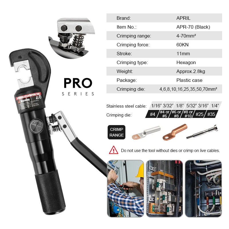 RUS Warehouse Strumento di crimpatura idraulico Pinze per crimpare terminali per cavi fai-da-te Strumenti di compressione idraulica Gamma YQK-70 4-70mm2