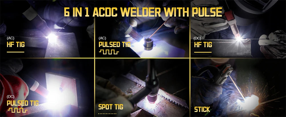 HZXVOGEN 200A 6 in 1 Saldatrice Multifunzione AC/DC HF TIG MMA ARC Argon Preciso Impulso Digitale Saldatore di Alluminio 2T/4T 220V