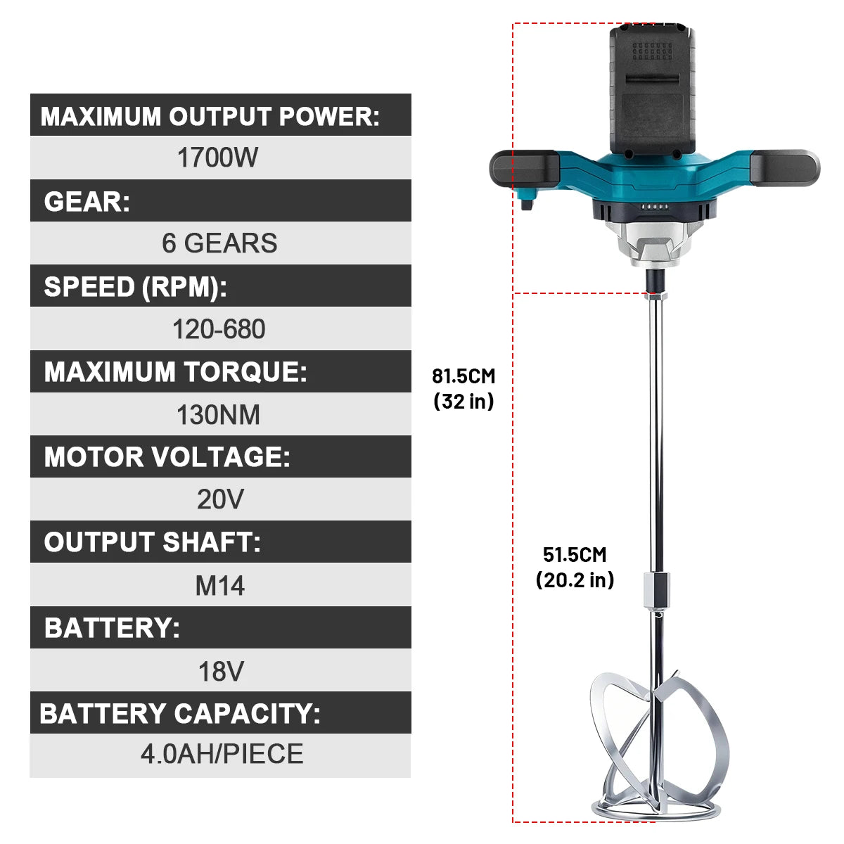 Gisha 6Gears Cordless Elettrico Betoniera Brushless Malta di Cemento Gesso Mixer Frullatore Miscelatore Vernice Per makita 18v batteria pin