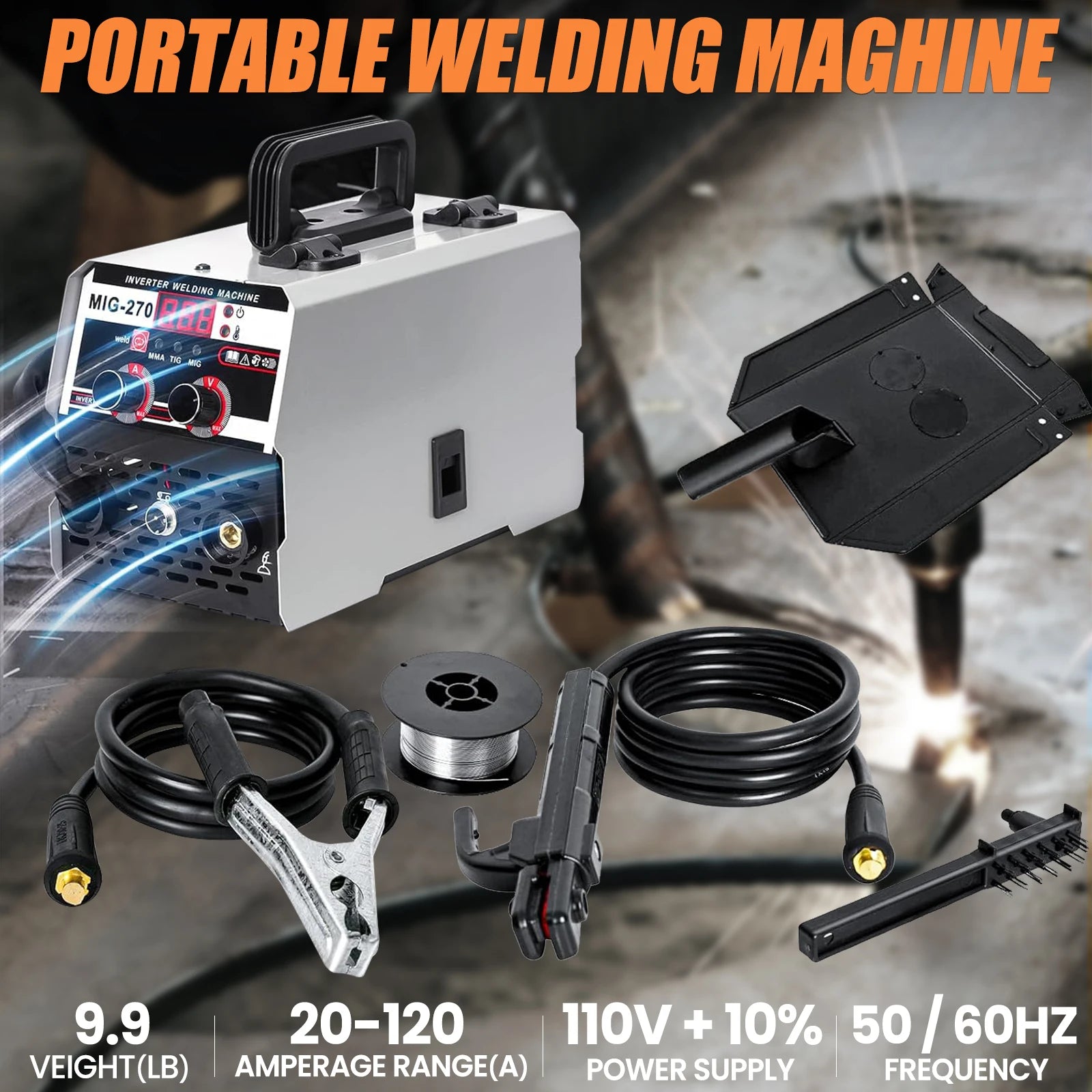 MIG-270 Saldatore inverter 3 in 1 220V Macchina portatile MMA/TIG Display digitale senza gas e semiautomatico Protezione termica per il fai da te domestico