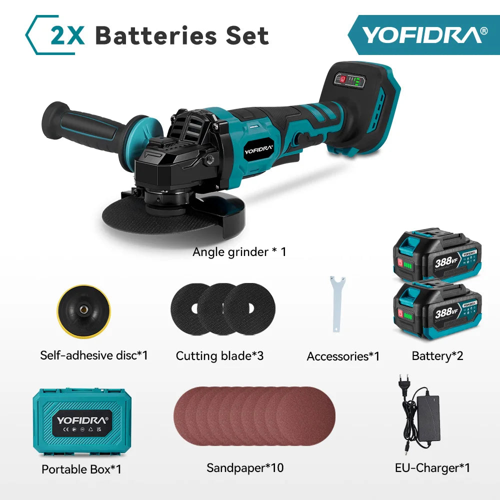 YOFIDRA 125 millimetri Brushless Smerigliatrice Angolare 3 Ingranaggi Rettificatrice Lucidatura Taglio Strumento di Lavorazione Del Legno Per Makita 18V Batteria Spille
