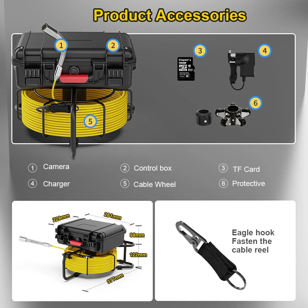 Contatore di distanza Ispezione fognaria Tubo 7" Ultra HD Wireless WiFi/DVR 23MM Videocamera Scarico Endoscopio industriale