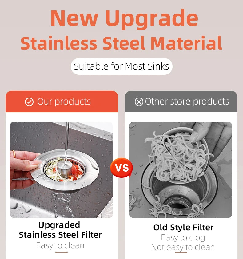 Lavello da cucina filtro di scarico tappo per lavello Pop-Up in acciaio inossidabile tappo per lavello Anti-intasamento cestello per alimenti filtro per odori tappo per lavello