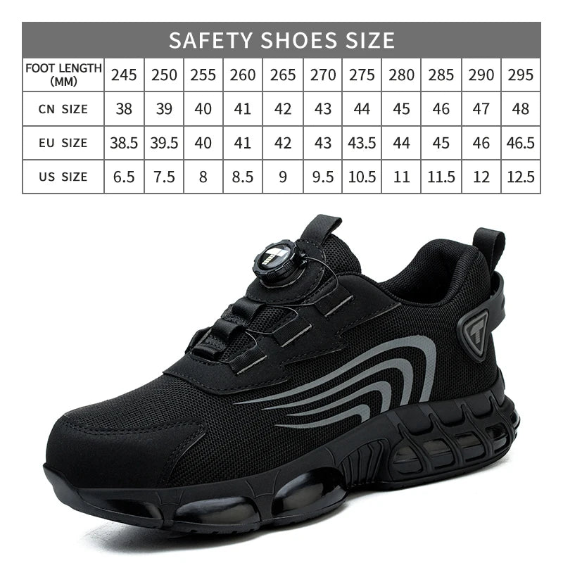 Nuove scarpe antinfortunistiche da uomo con bottone rotante, scarpe da lavoro anti-impatto e anti-perforanti, scarpe sportive da uomo alla moda e pro di sicurezza