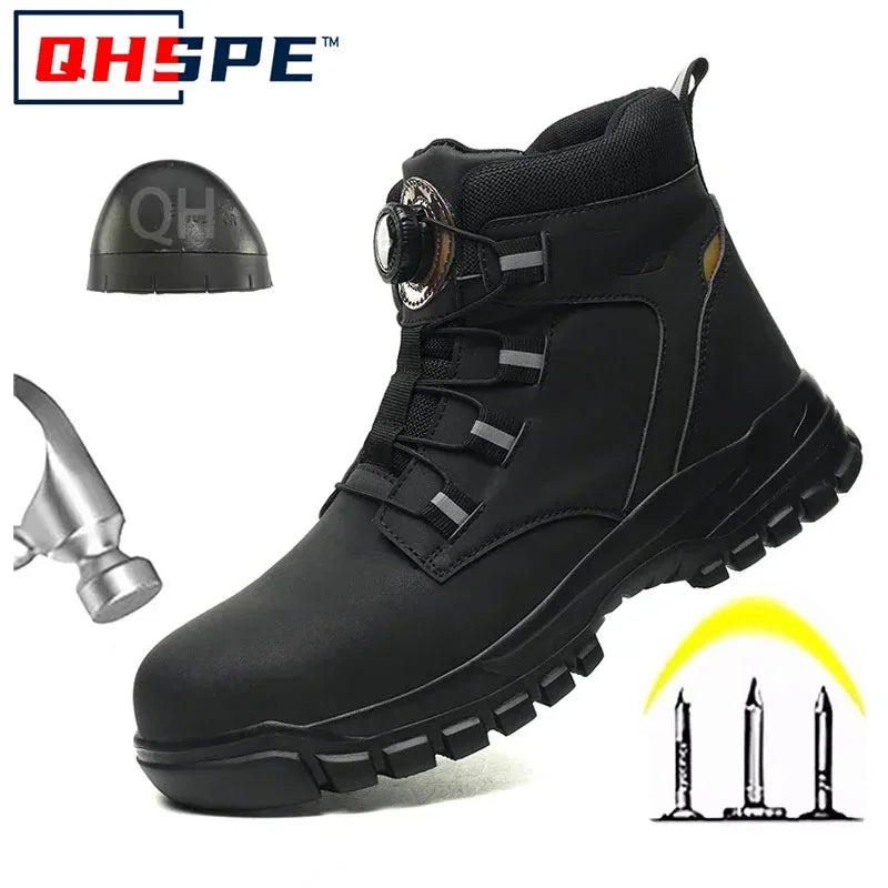 Pulsante rotante Nuove scarpe antinfortunistiche da uomo Scarpe da lavoro anti-smash anti-puntura Scarpe sportive da uomo di moda Stivali protettivi di sicurezza da uomo