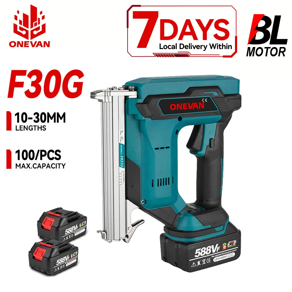 ONEVAN F30G 30 MILLIMETRI Brushless Pistola Sparachiodi Elettrica Cordless Cucitrice Chiodatrice Batteria Al Litio Chiodatura Strumento di Potere Per Makita Batteria Spille
