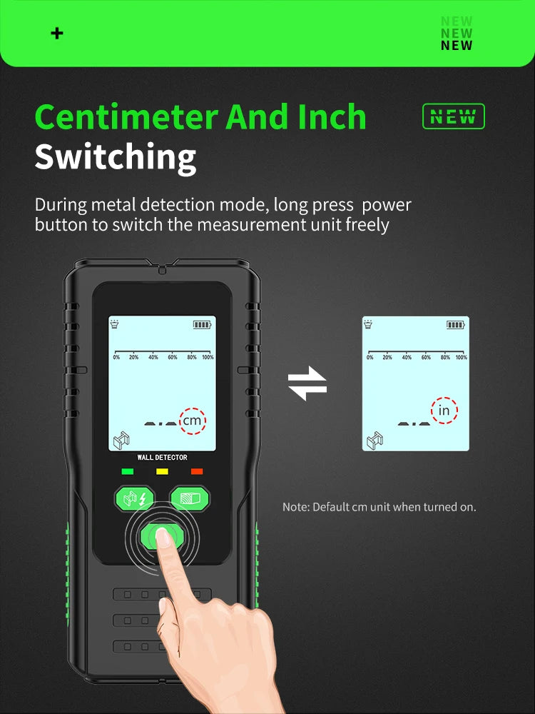 R&D Nuovo cercatore perni Scanner da parete Fili per cavi Localizzatore di profondità Metal Detector da parete Retroilluminato elettronico Cercatore di legno AC nero