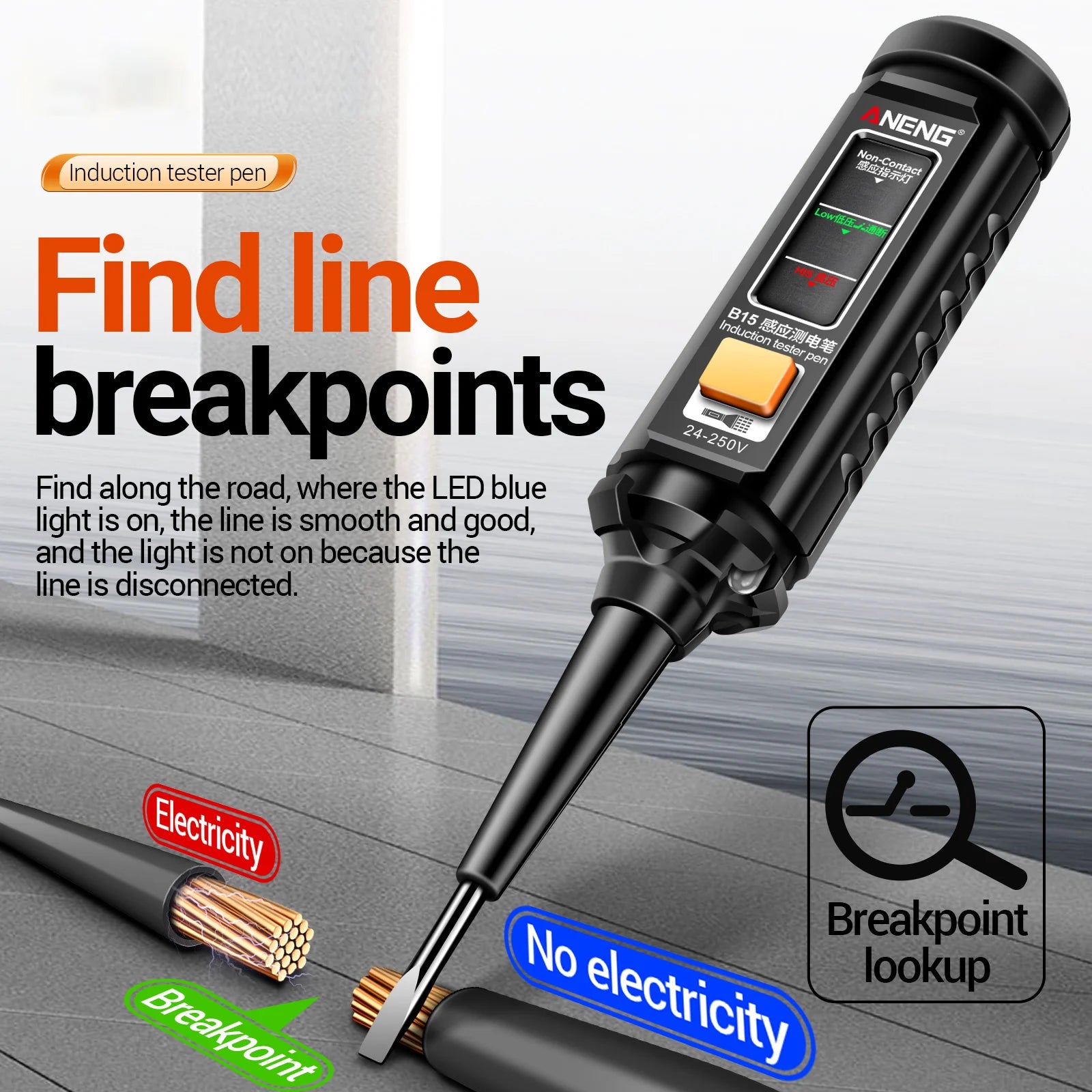 Anergy B15 Professionale Tester di Tensione CA Colorazione Cacciavite Elettricista Cacciavite Tester Voltmetro Tester 24 V-250 V