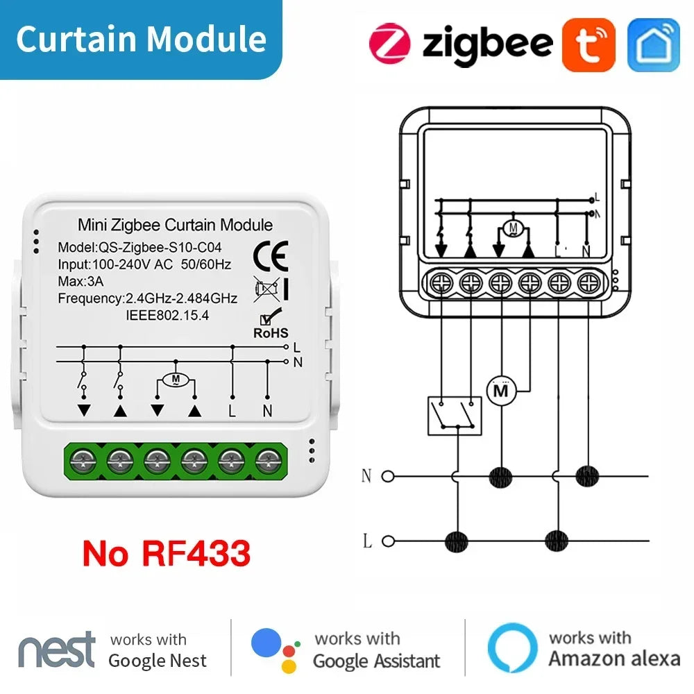 TNCE Tuya Modulo interruttore tenda wifi zigbee rf433mhz, interruttore motore otturatore tende a rullo, controllo intelligente vocale Alexa Google Home