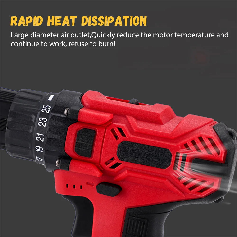 Trapano elettrico 21V 200Nm a batteria, kit trapano combinato a 2 batterie, 25+1 coppia Cacciavite elettrico con mandrino da 3/8" per legno e metallo