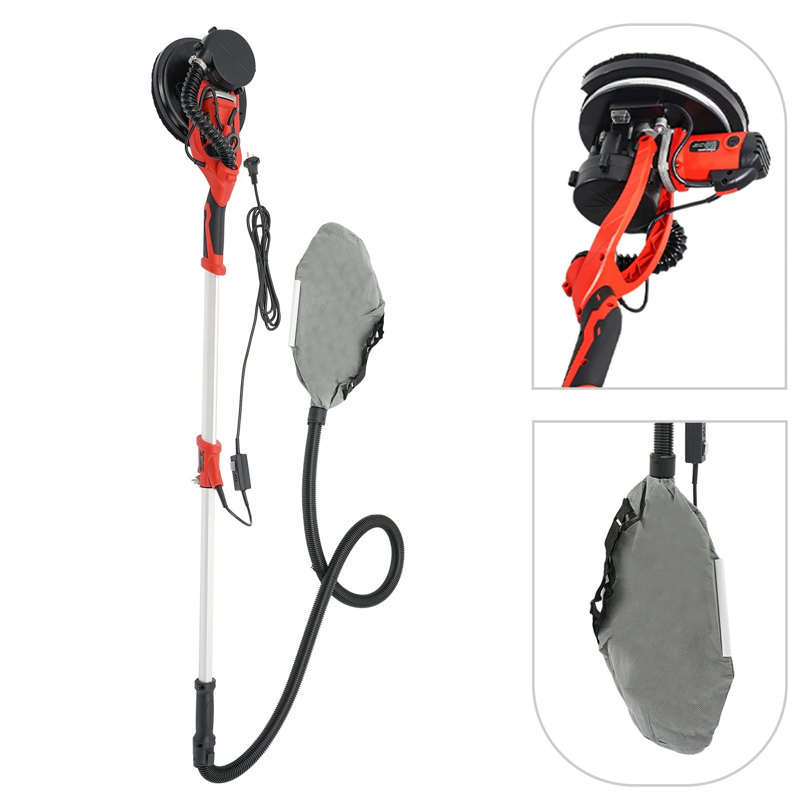 Levigatrice per cartongesso da 750 W, lucidatrice per mastice da parete a velocità regolabile, 220-240 V, con aspirazione della polvere, 6 carte vetrate