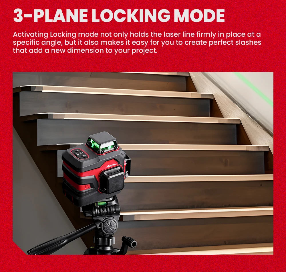 YEVOLT YVGLL4XS12 Livello laser Raggio verde a 12 linee Precisione ±0,2 mm/m, resistenza alla polvere/acqua IP54, livellamento automatico e modalità pendenza